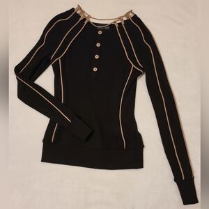 Current Mood Sample Long Sleeve Black Henley With Piped Collar